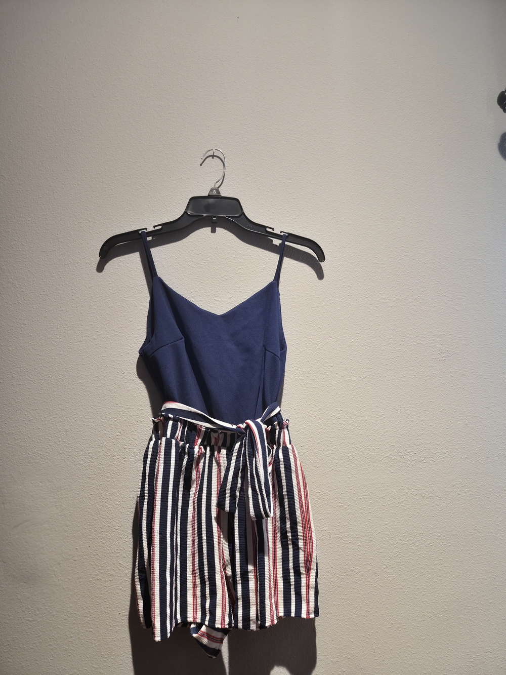 H&M Navy Cami Romper with Red, White & Navy Striped Shorts